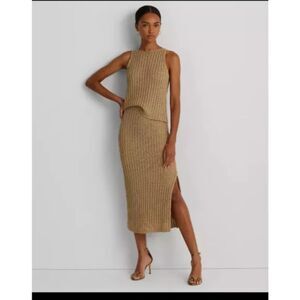 Lauren Ralph Lauren Knit Linen Skirt XS | Side Slit | Beige